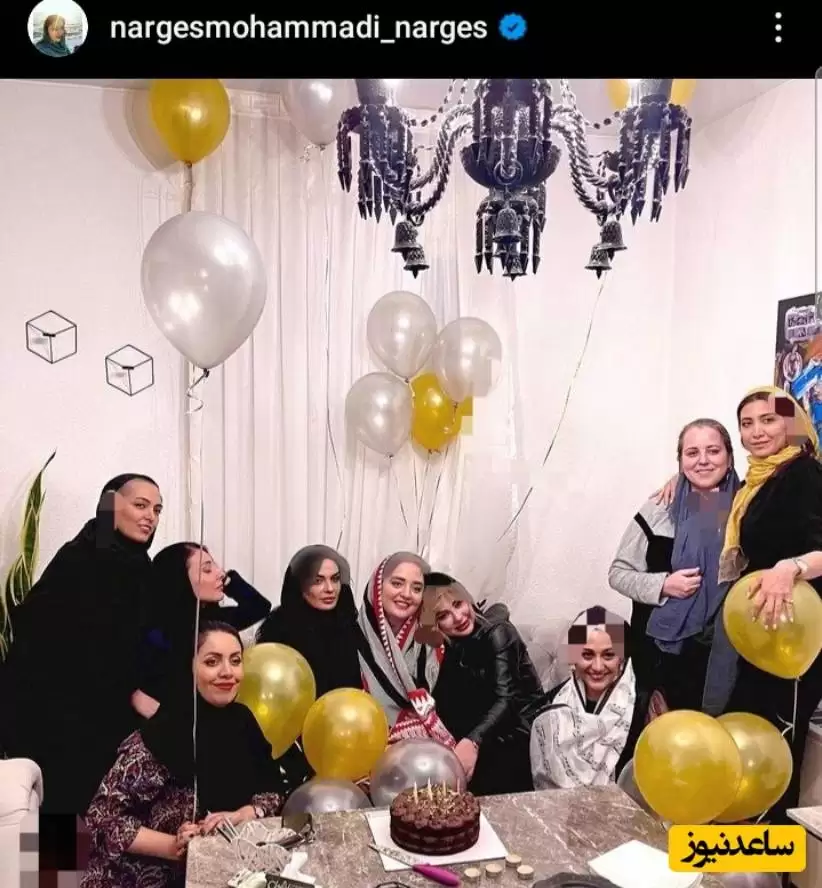 دیزاین شیک و باکلاس جشن تولد به یادماندنی نرگس محمدی بازیگر سریال ستایش با کیک خامه شکلاتی و بادکنک های رنگی+عکس