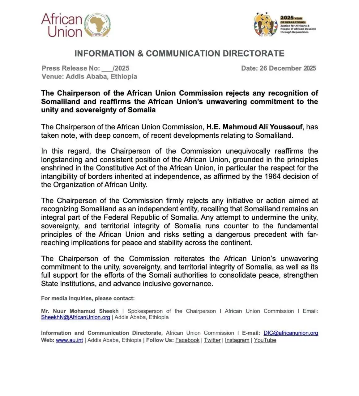 بیانیه شدیداللحن سومالی درمورد اقدام نتانیاهو