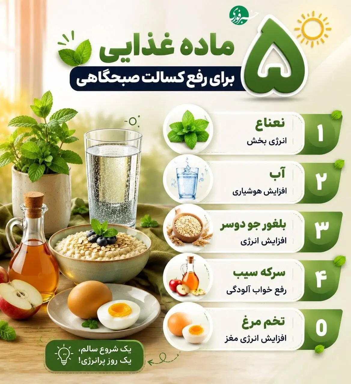 اینفوگرافیک - 5 ماده غذایی برای رفع کسالت صبحگاهی