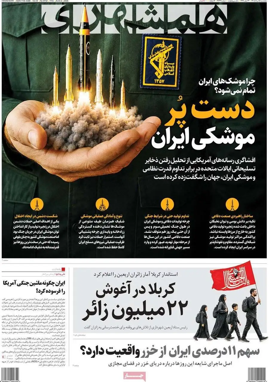 صفحه اول روزنامه های 5شنبه 15مرداد 1405