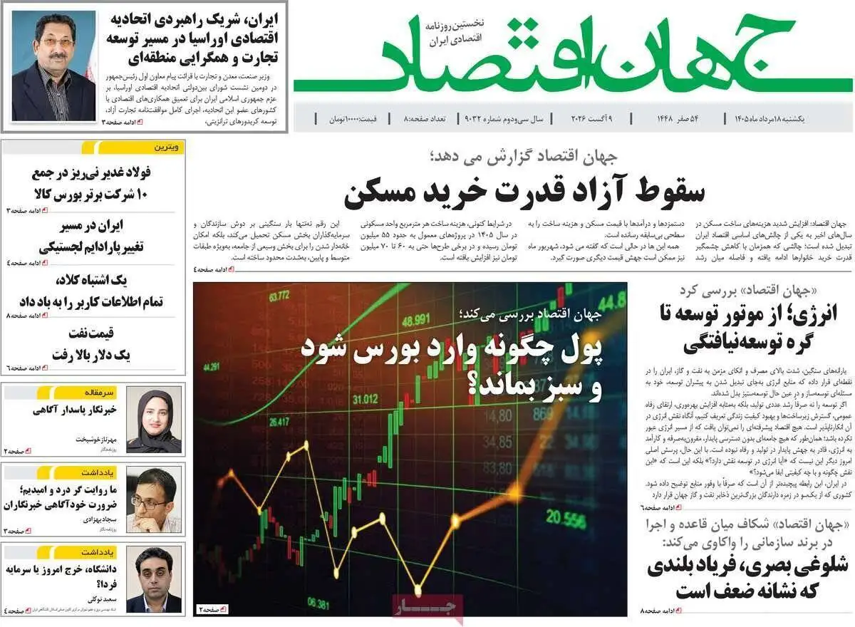 صفحه اول روزنامه های یکشنبه 18مرداد 1405
