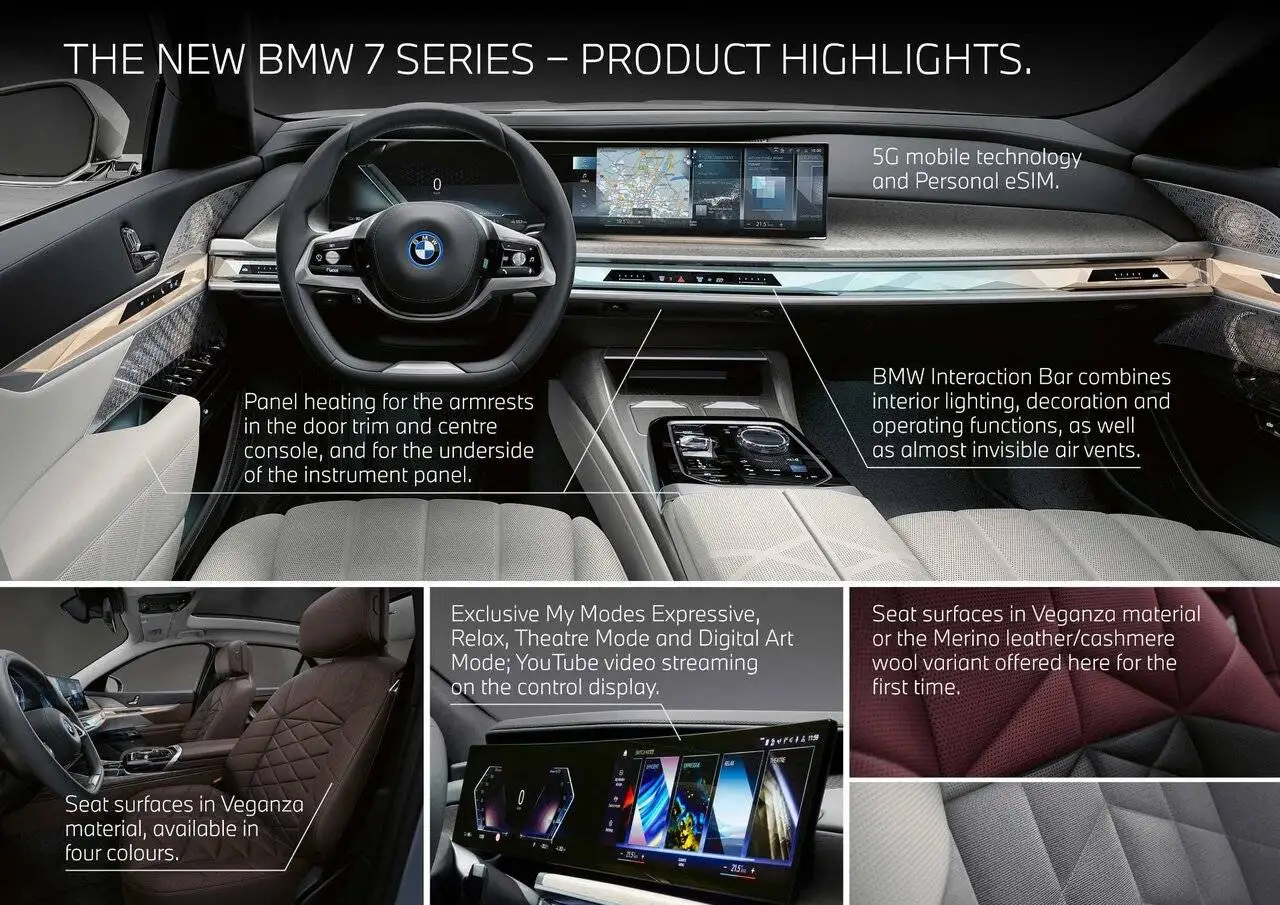 فناوری های کلاس جدید - پرچم دار سری 7 جدید bmw با یک صفحه سینمایی برای سرنشینان