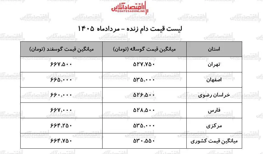 لیست قیمت دام زنده امروز 23 مرداد 1405 - گوسفند کیلویی چند شد؟ + جدول