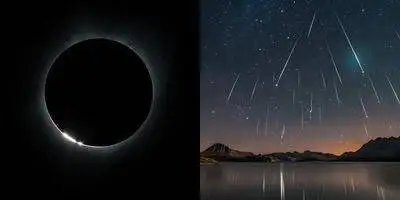 یک هم زمانی جالب در آسمان  -  بارش شهابی برساوشی و خورشیدگرفتگی در غیبت ماه!