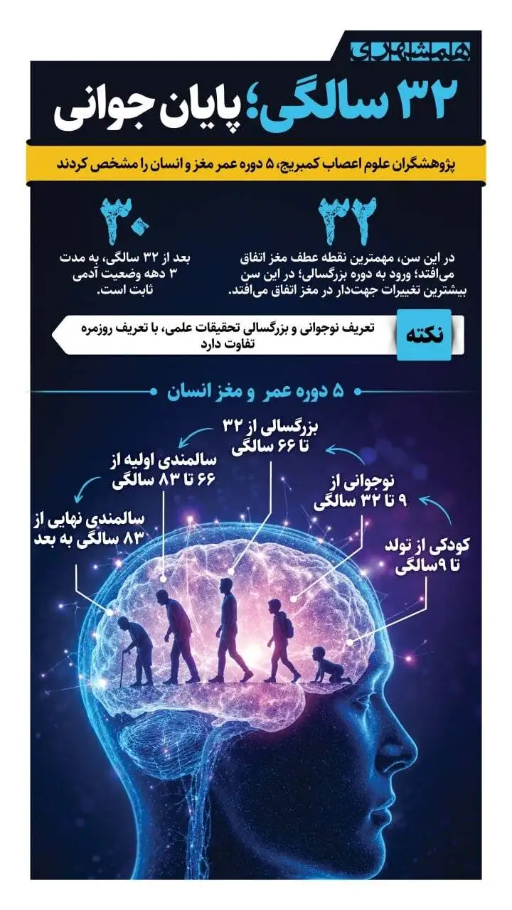 32 سالگی، پایاین جوانی  -  اینفوگرافیک