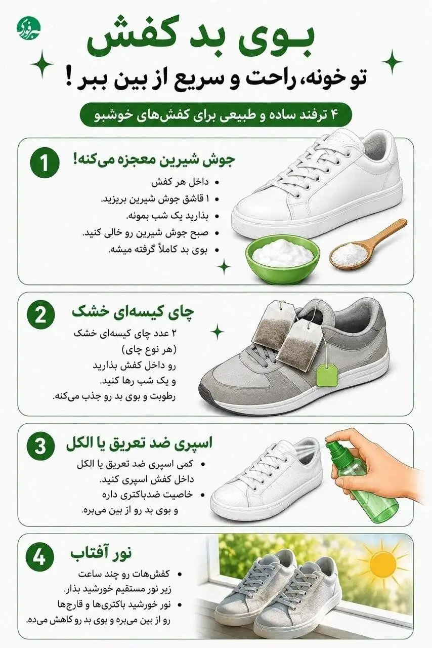 اینفوگرافیک - با چند ترفند ساده، بوی بد کفش ها را سریع از بین ببرید!