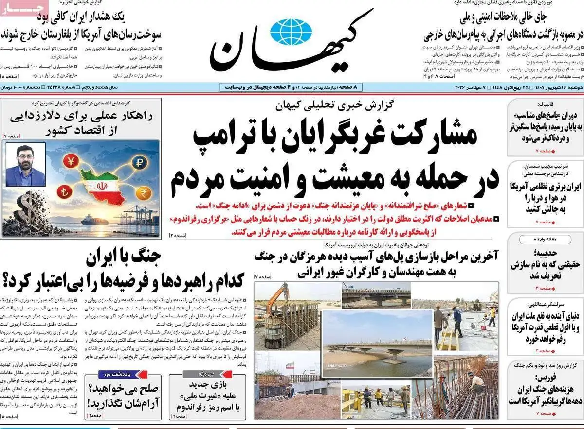صفحه اول روزنامه های دوشنبه 16شهریور 1405