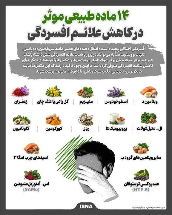 این 14 ماده طبیعی علائم افسردگی را کاهش می دهد + اینفوگرافیک