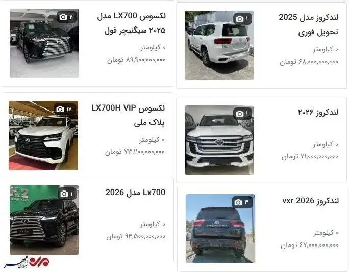 چرا بانک مرکزی نگران خودروهای چند ده میلیاردی است؟ - آگهی های لندکروز و لکسوس با قیمت های نجومی