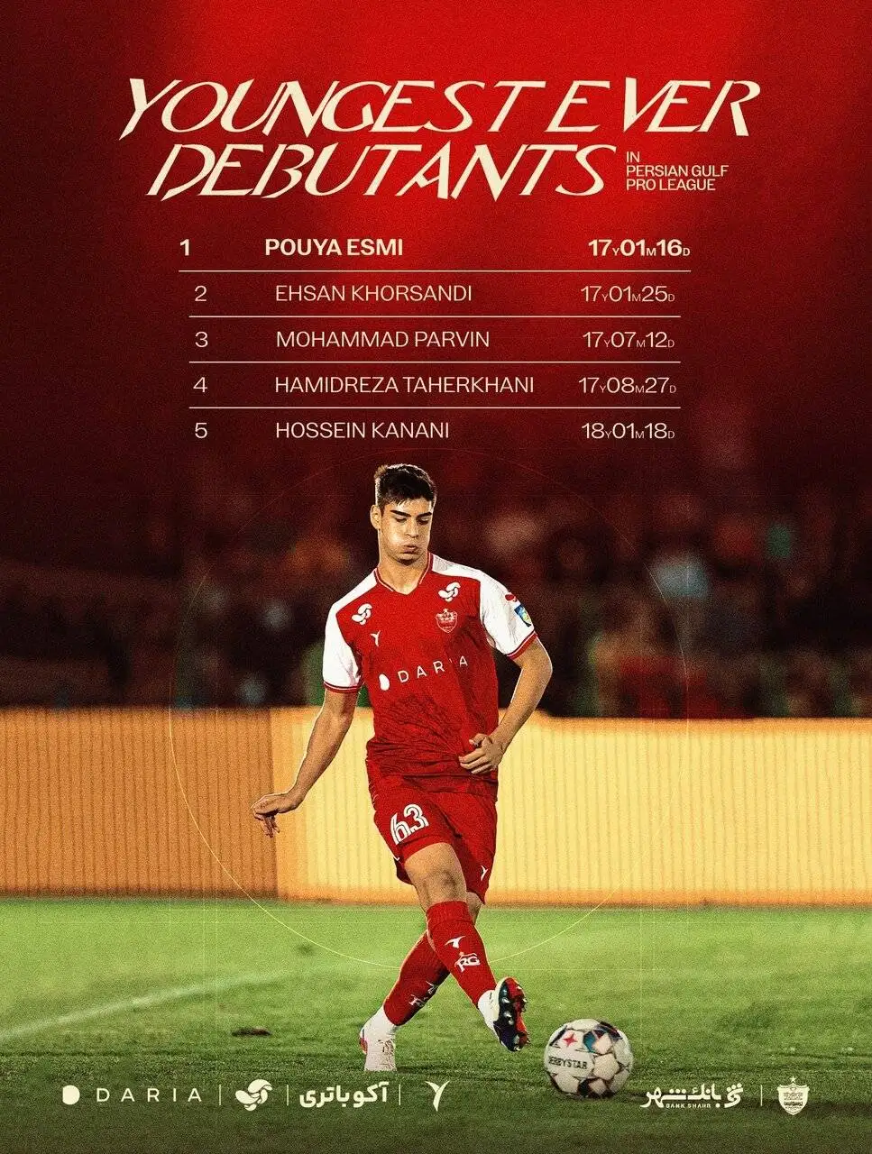 عکس -  رونمایی از جوان ترین بازیکن تاریخ پرسپولیس در لیگ برتر