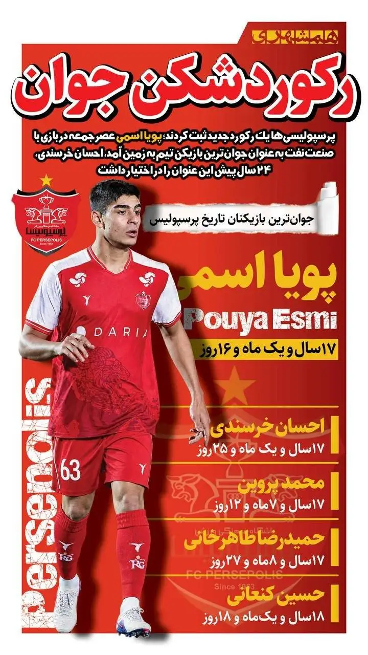 رکورد تازه پرسپولیس با رکوردشکن جوان