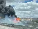 (فیلم) آتش سوزی قطار حمل بنزین در آمریکا