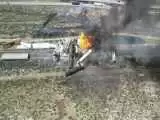 (فیلم) قطار حامل سوخت از ریل خارج شد و آتش گرفت