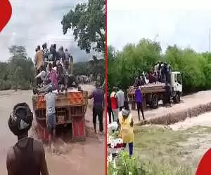 (فیلم) واژگونی کامیون حامل گروهی از مردم در سیل