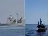 ویدیو  -  حرکت جالب قایق صیادی بوشهری در تذکر به ناوشکن آمریکایی