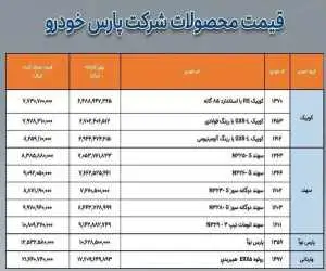 قیمت جدید محصولات پارس خودرو اعلام شد + جدول قیمت ها
