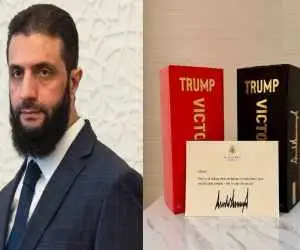 ترامپ برای احمد الشرع عطر فرستاد  -  رئیس جمهور آمریکا: باز هم ادکلن فرستادم که اگر تمام کرده باشی استفاده کنی  -  الشرع: ظاهرا از دیدار ما بو به جا مانده