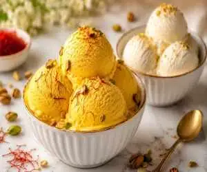 بستنی سنتی زعفرانی را بدون دستگاه و بدون ثعلب درست کنید  -  چرا بافت بستنی یخی می شود؟ + راه حل 