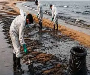 ساحل آلوده قشم چگونه از نفت پاک می شود
