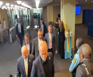 لحظه ورود رئیس جمهوری اسلامی ایران به سازمان ملل متحد