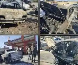آتش سوزی سه خودرو در کرمان